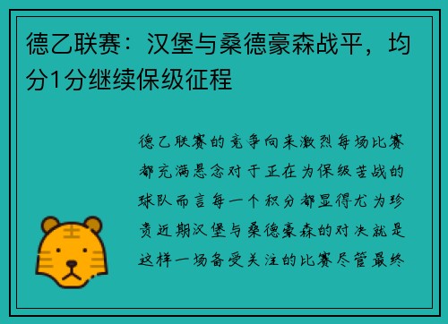 德乙联赛:汉堡与桑德豪森战平,均分1分继续保级征程